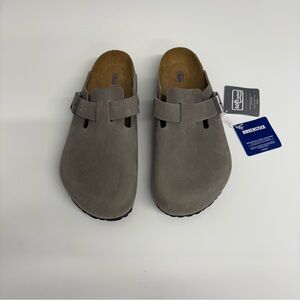 🔥 BNWT Birkenstock Boston Soft Footbed Clogs Stone Coin Suede US M10-10.5